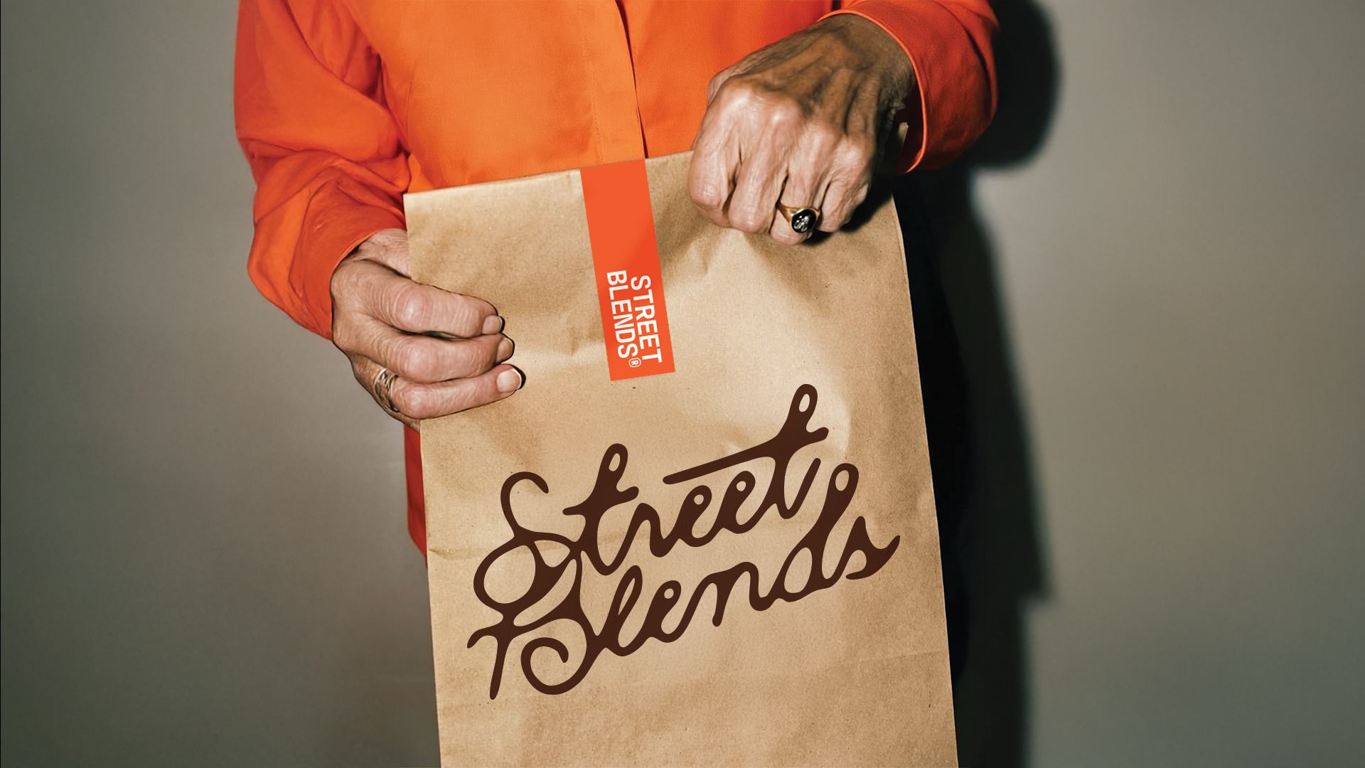 Street Blends to-go bag on the street